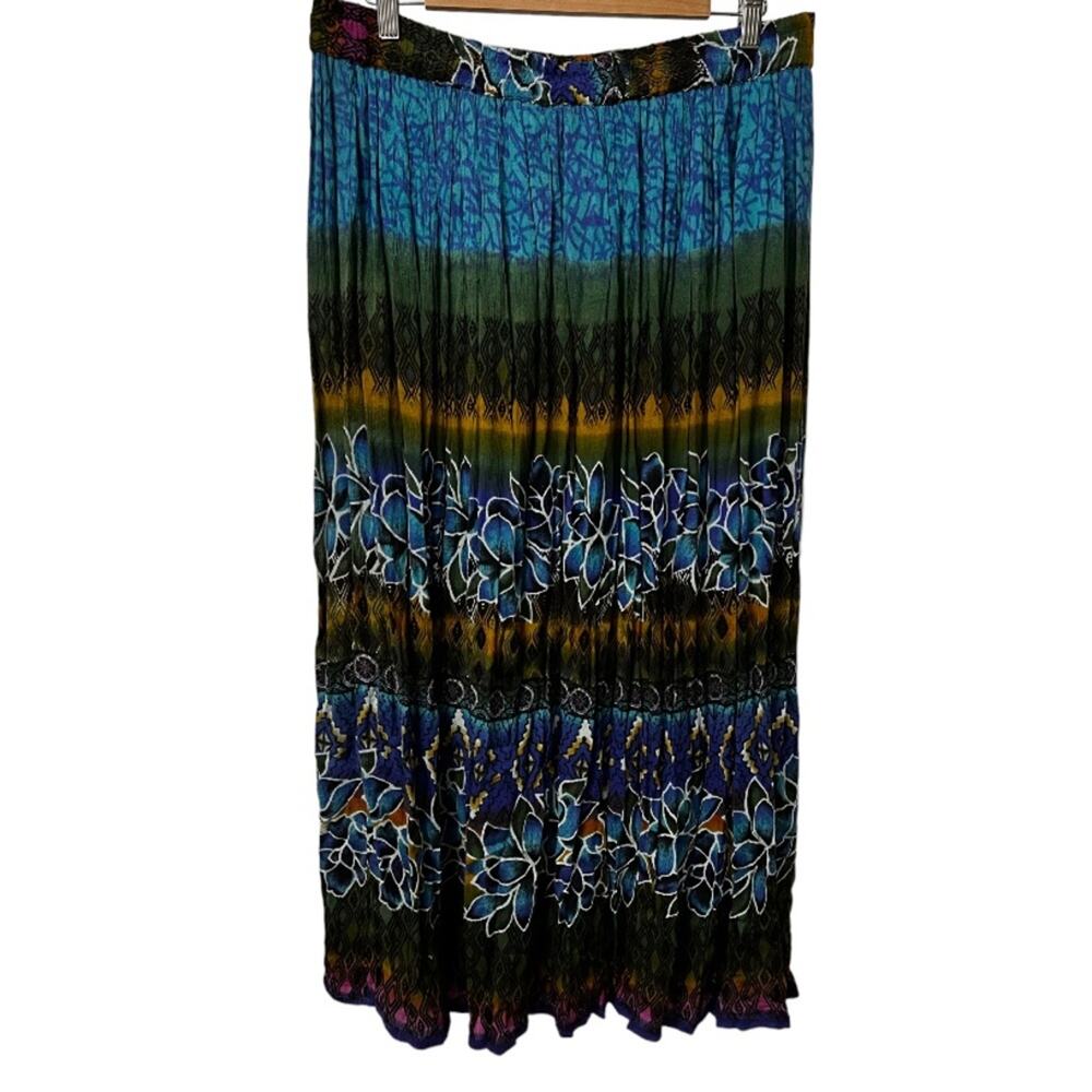Chaudry KC XXL Women’s Boho Cotton Elastic Waist Lined Blue Purple Green Skirt